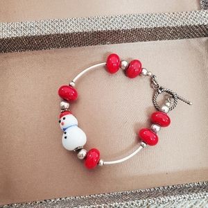Christmas Snowman Glass Bead Bracelet